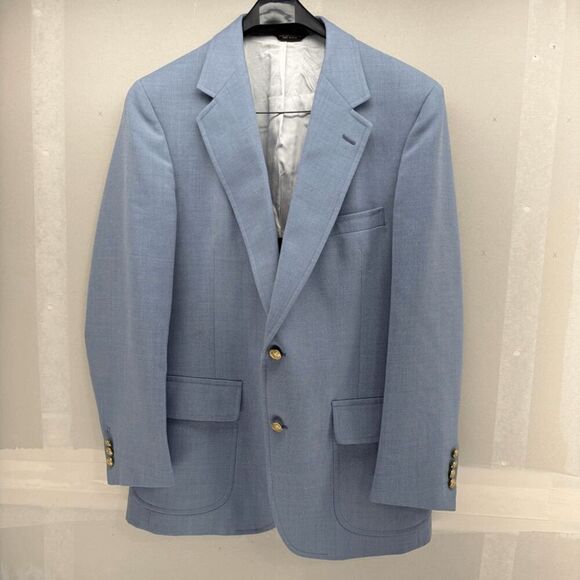 Vintage Union Made Lands End 41R Blazer Sky Blue Polyester Wool Blend READ - Picture 1 of 9